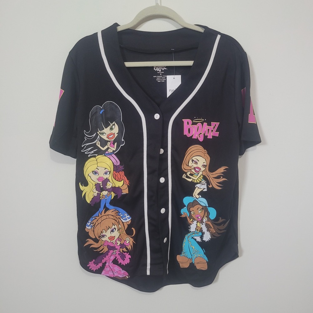 Bratz Medium Baseball Jersey Womens Black Y2K Graphic‎ Button Up rue21 NWT